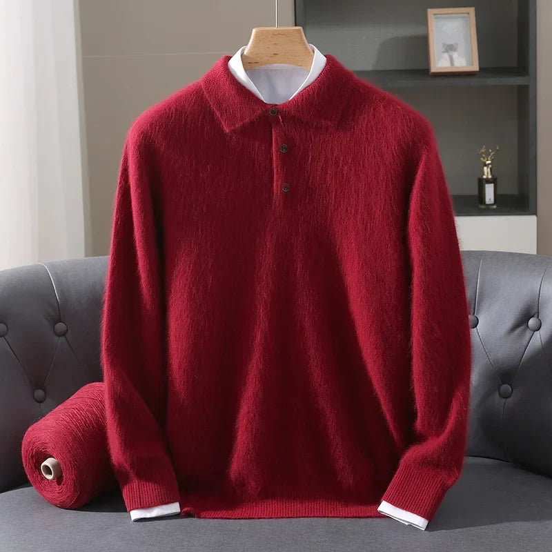 Men's Cashmere Polo Sweater in Haze Blue