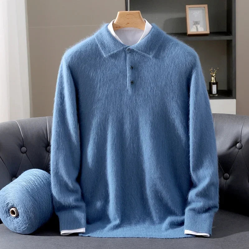Men's Cashmere Polo Sweater in Gray