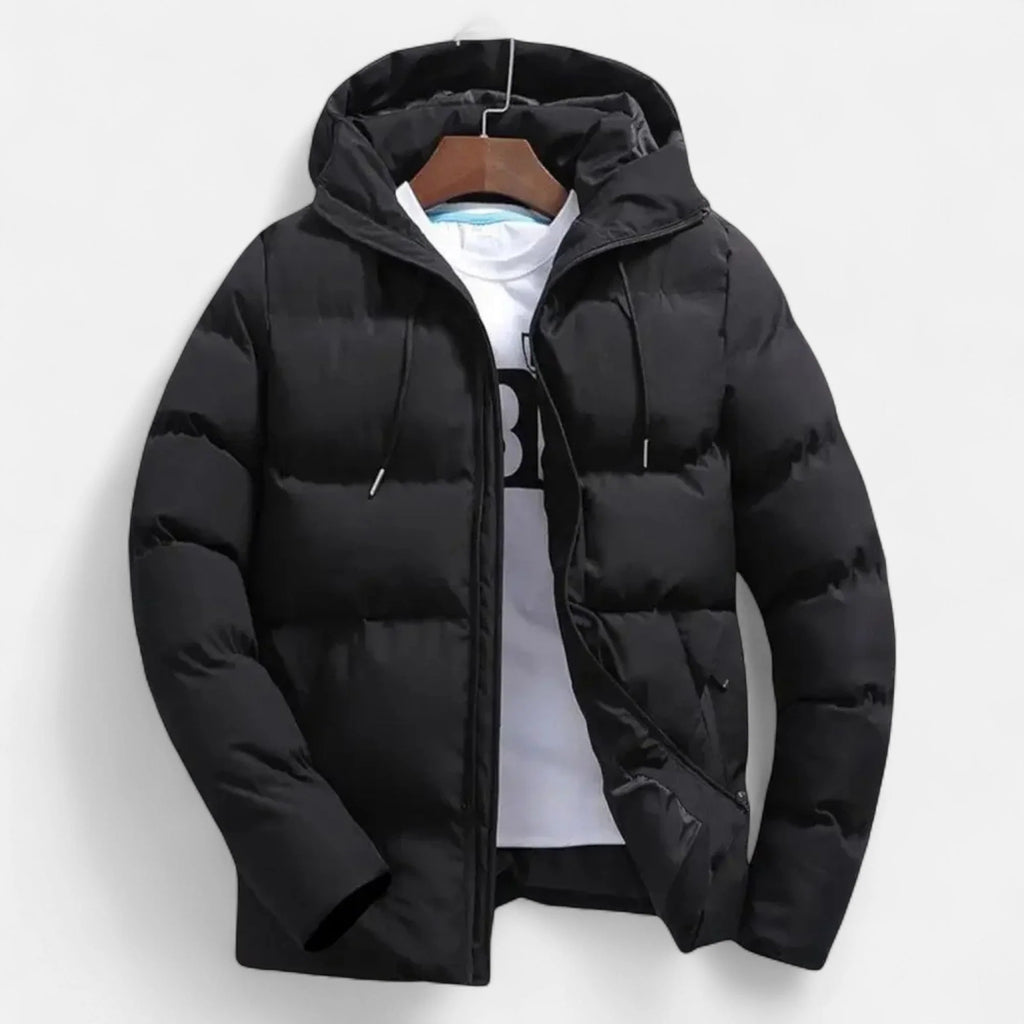 Men's Quilted Hooded Puffer Jacket in Black