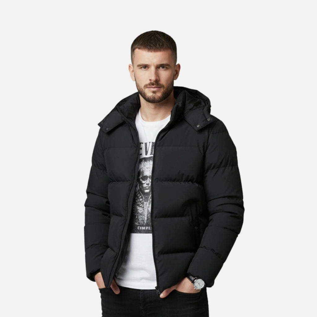 Men's Quilted Hooded Puffer Jacket – Detail View