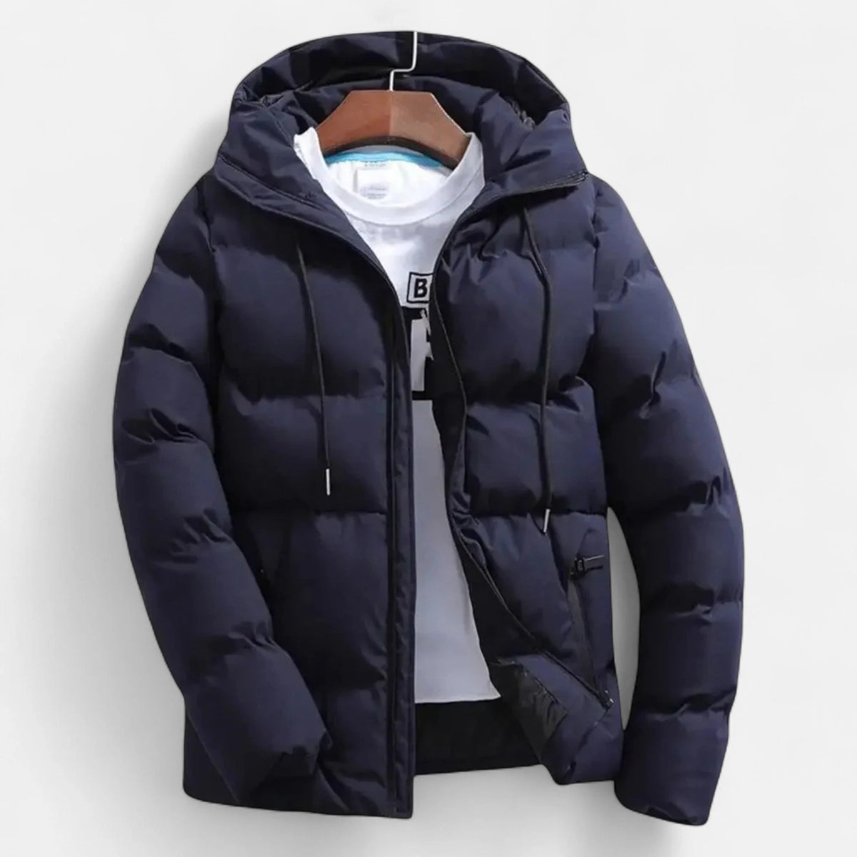 Men's Quilted Hooded Puffer Jacket in Dark Blue