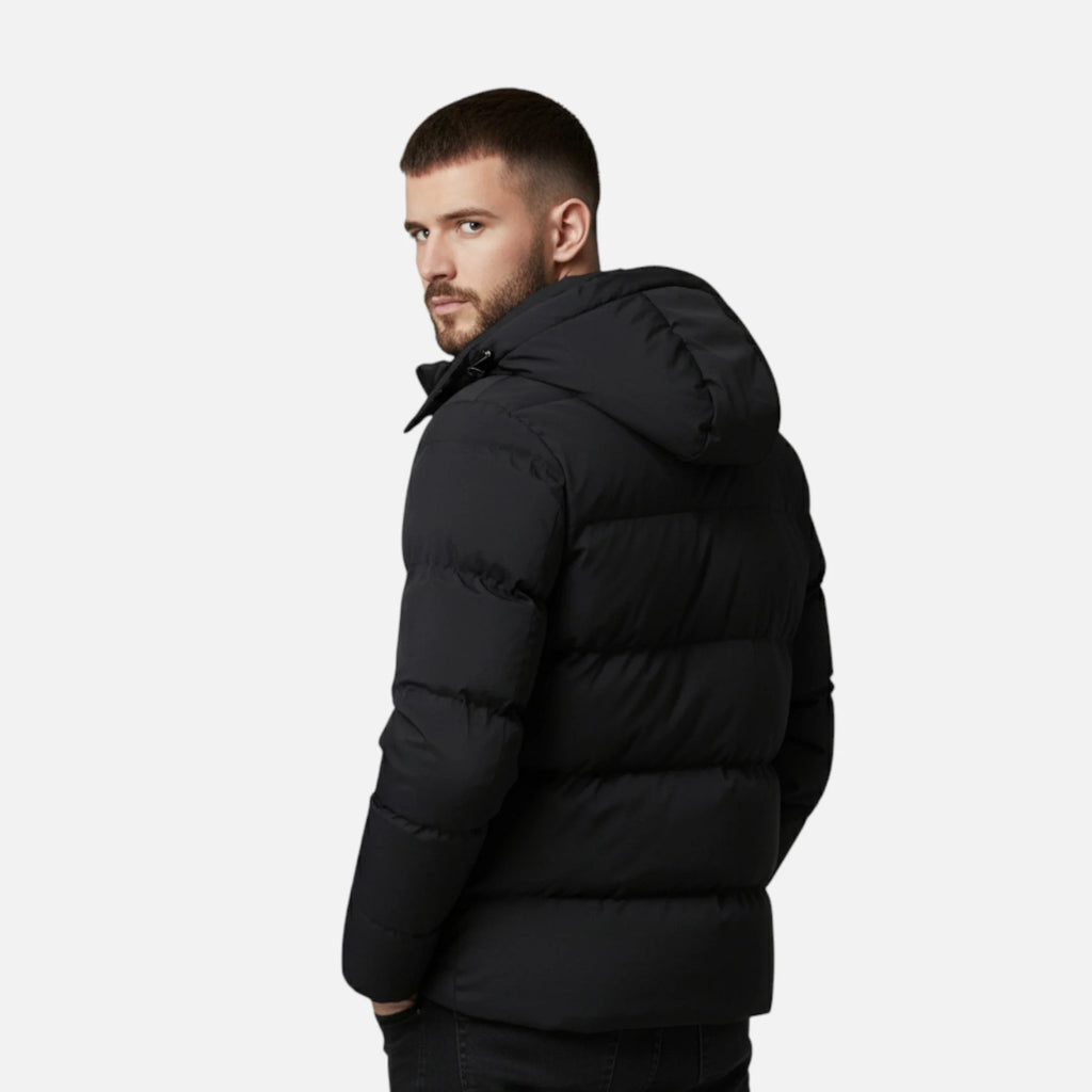 Men's Quilted Hooded Puffer Jacket – Detail View