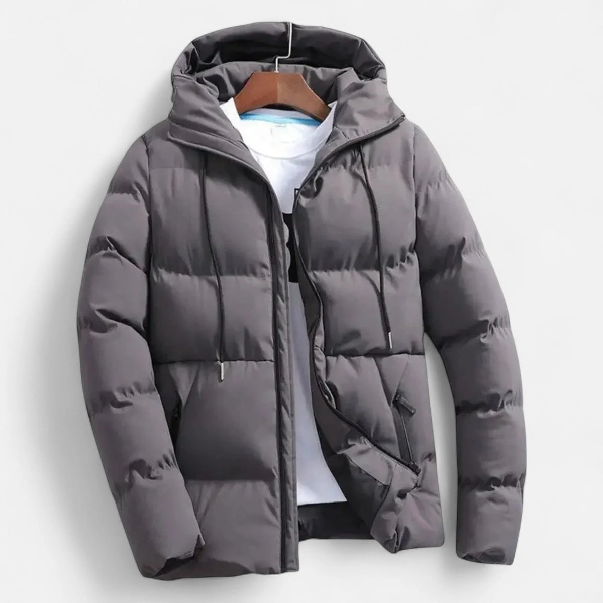 Men's Quilted Hooded Puffer Jacket in Gray