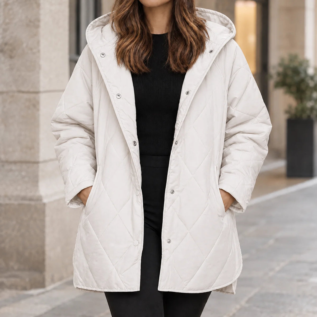 Women's Hooded Quilted Puffer Jacket in Gray