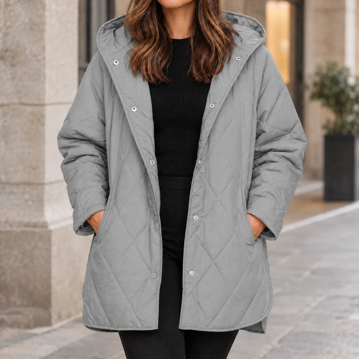 Women's Hooded Quilted Puffer Jacket in Military Green