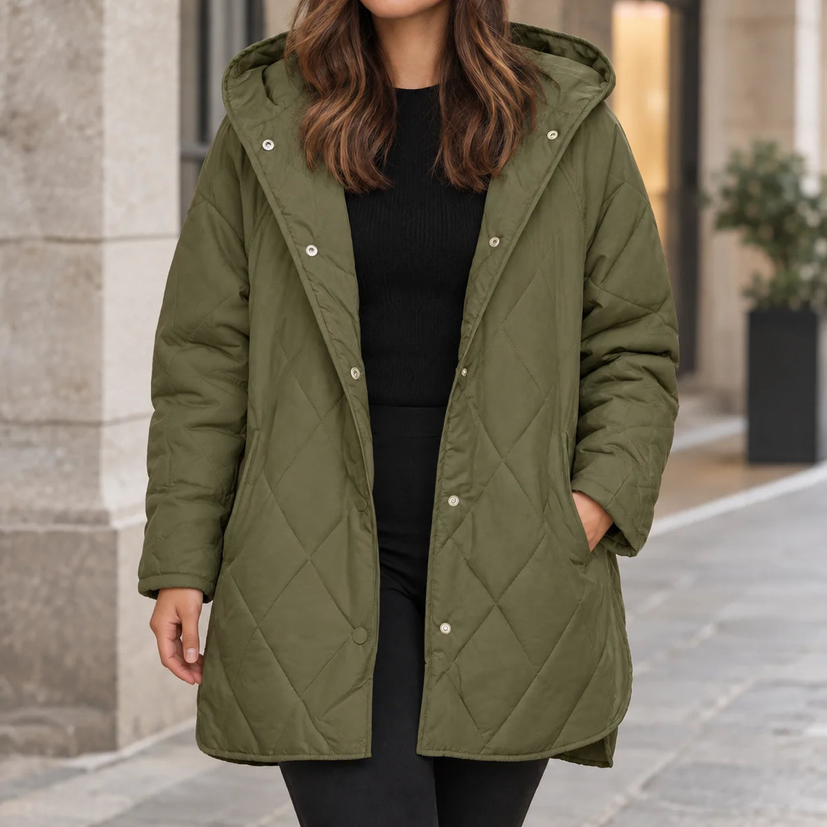 Women's Hooded Quilted Puffer Jacket in Brown