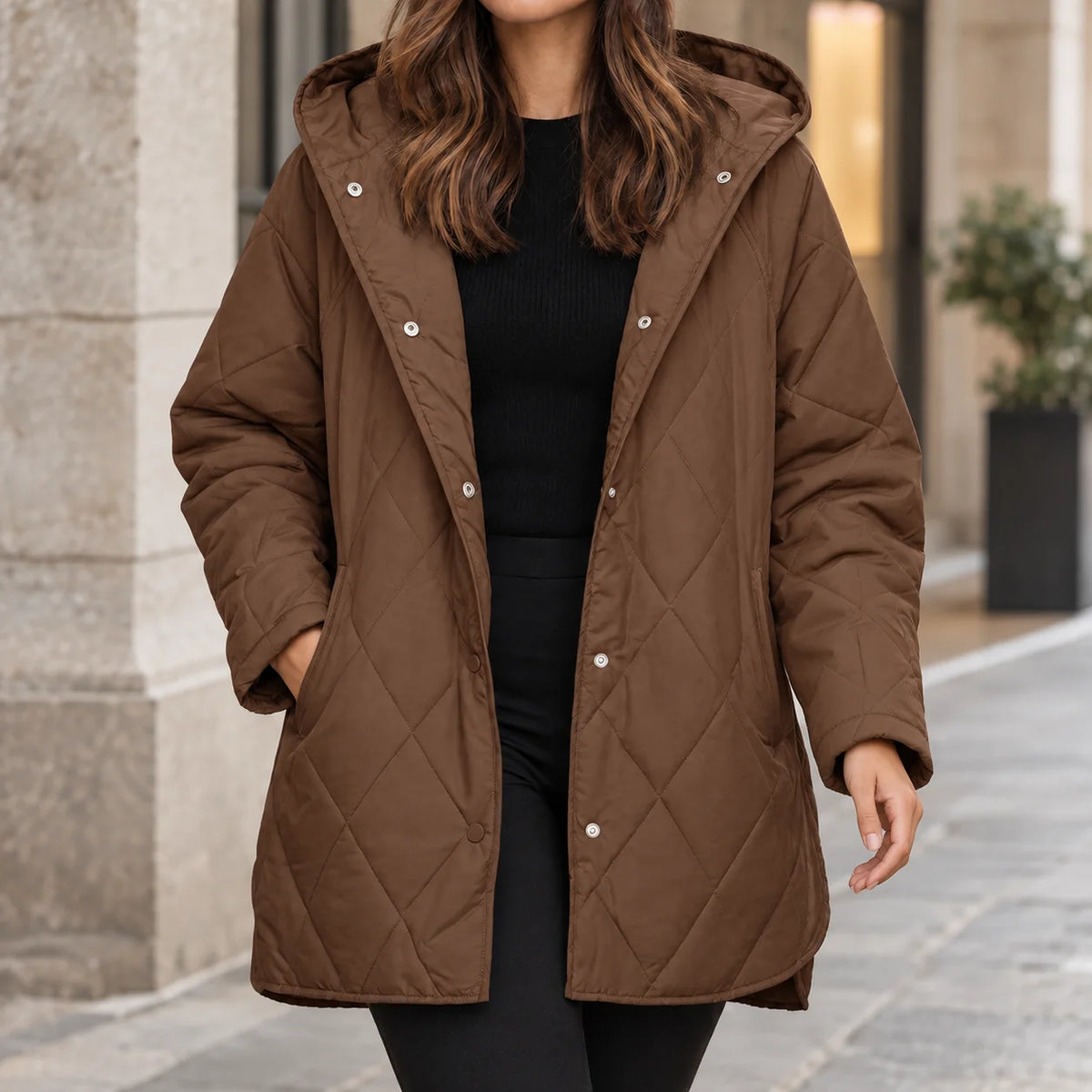 Women's Hooded Quilted Puffer Jacket in Blue