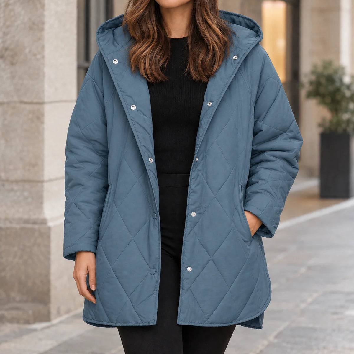 Women's Hooded Quilted Puffer Jacket – Detail View