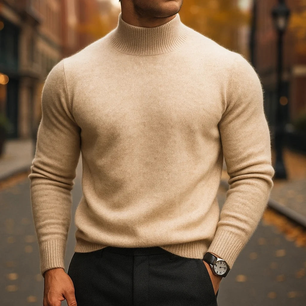 Merino Wool Mock Neck Sweater in Camel