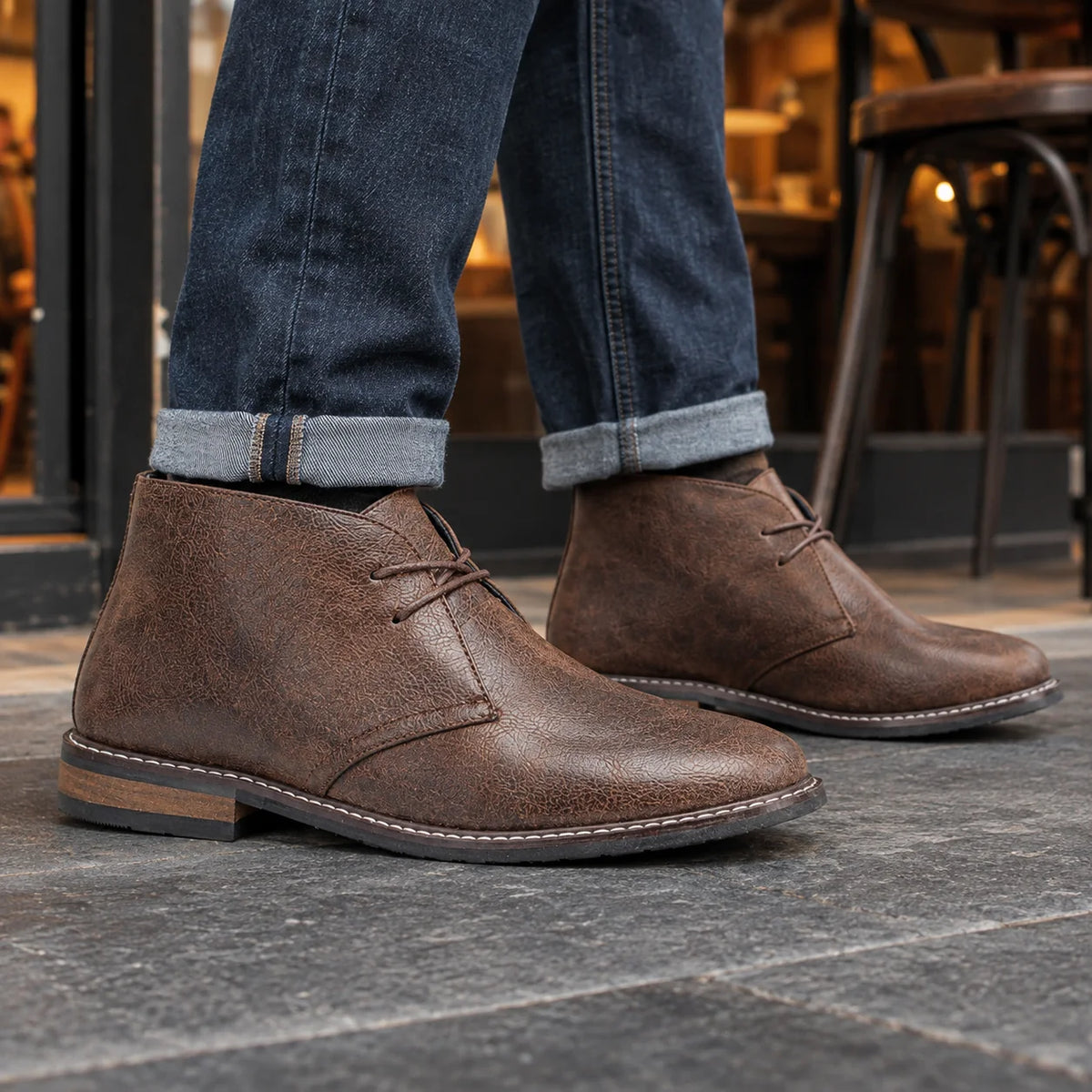 Men's dark brown suede desert boots with lace-up front