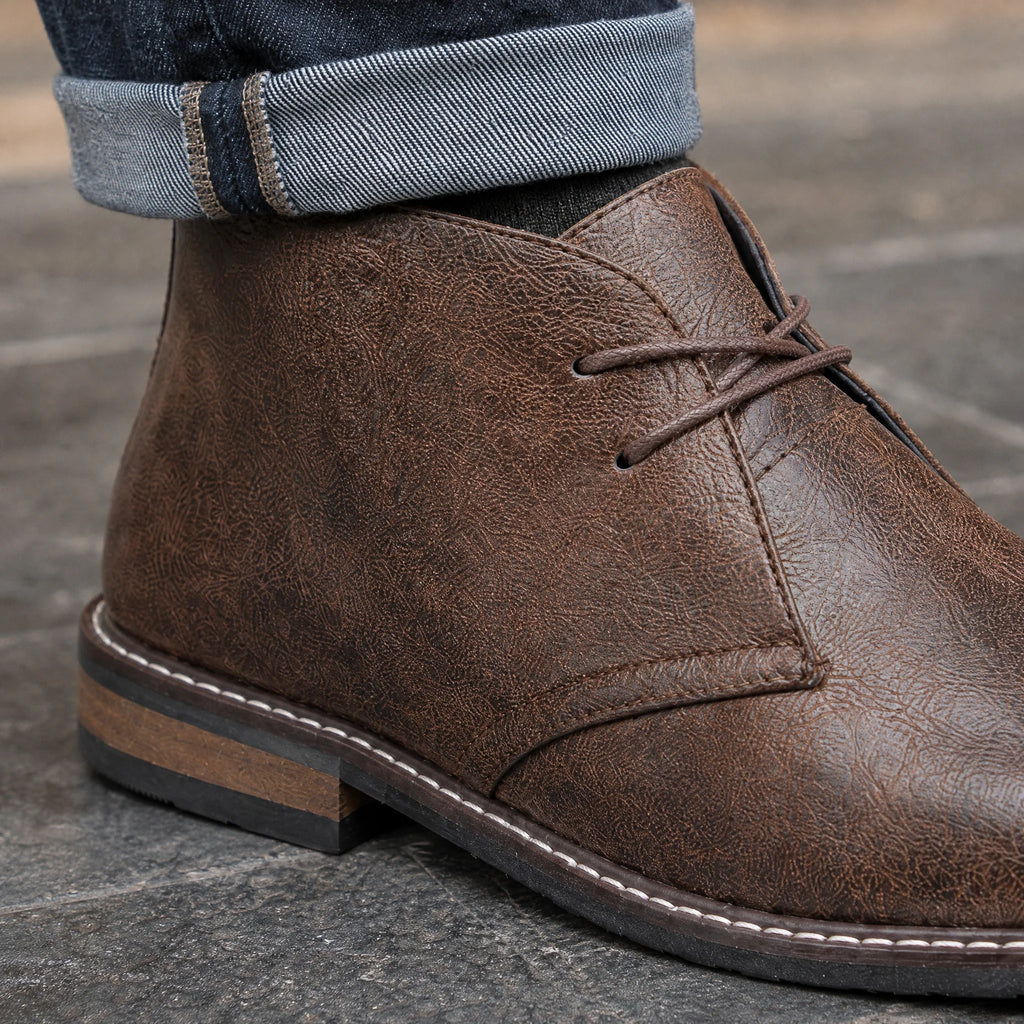 Men's brown suede desert boots with lace-up front