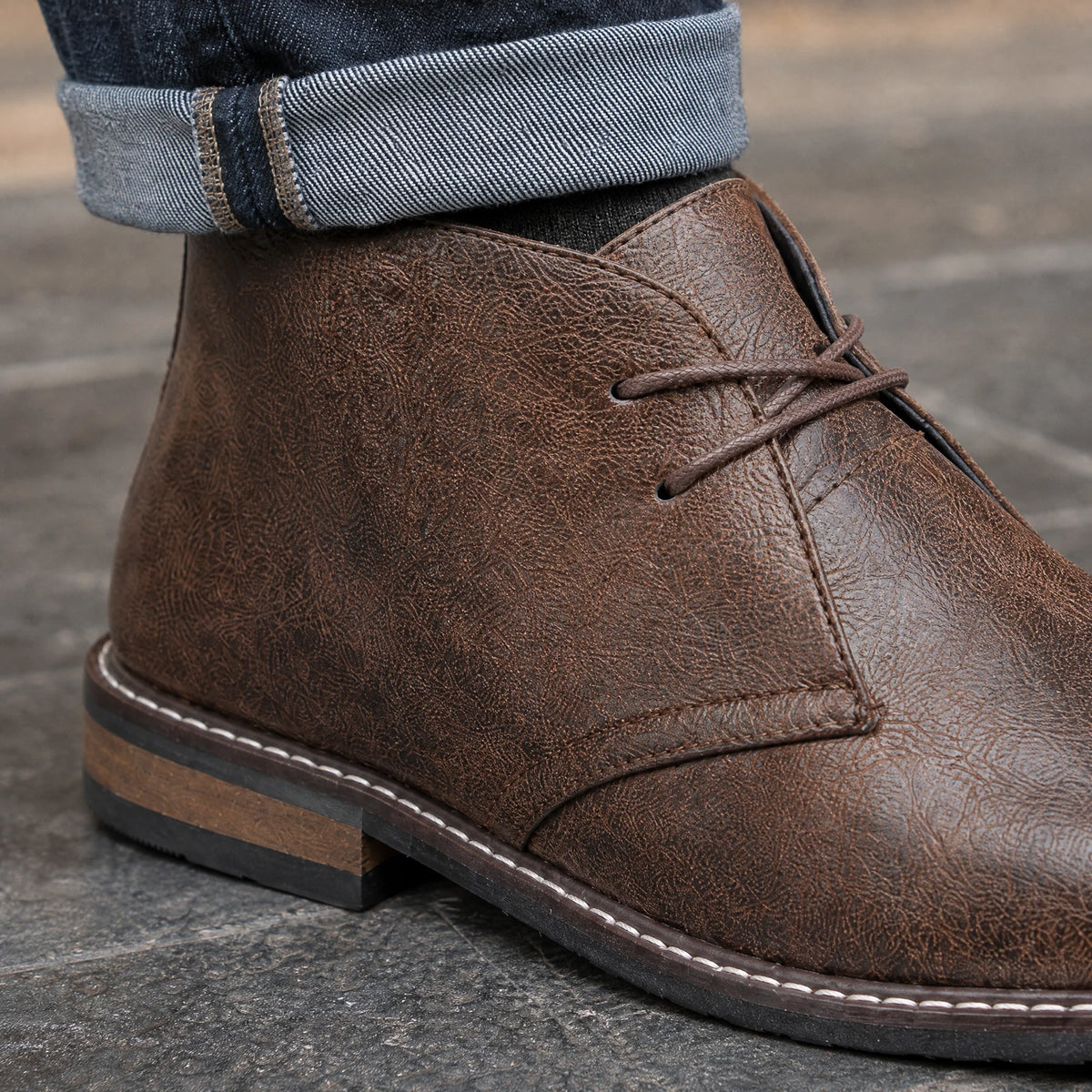 Men's brown suede desert boots with lace-up front