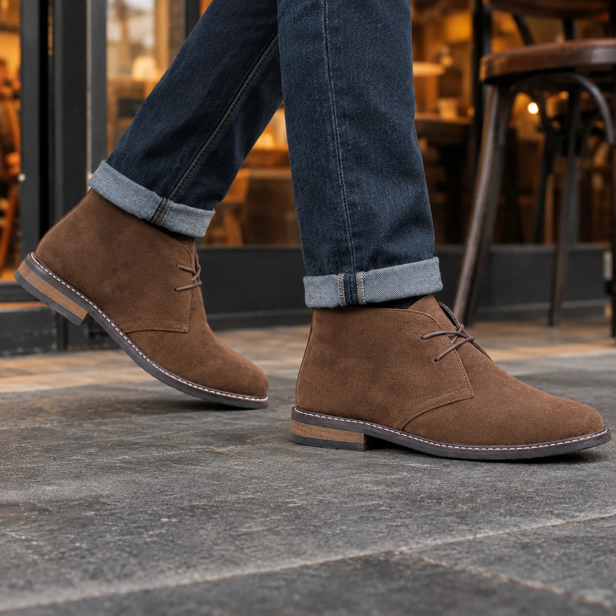 Men's rust brown suede desert boots with lace-up front
