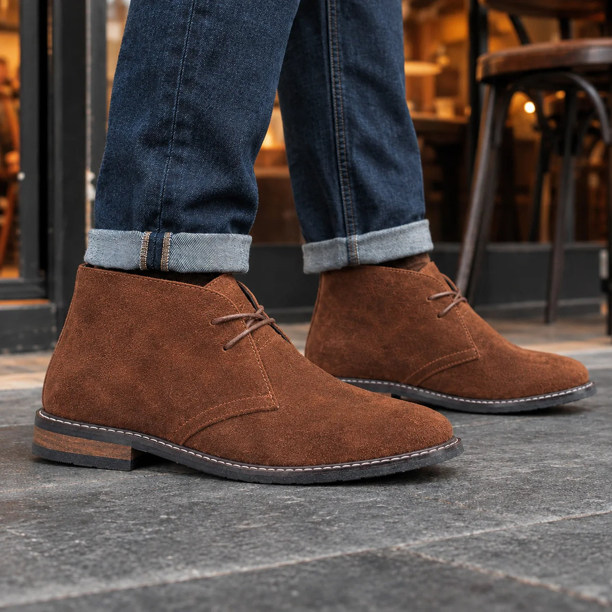 Men's suede desert boots, sole and heel detail