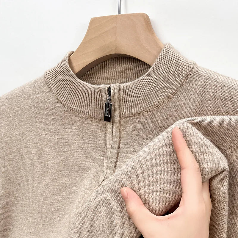 Men's Cashmere Half-Zip Sweater in Camel