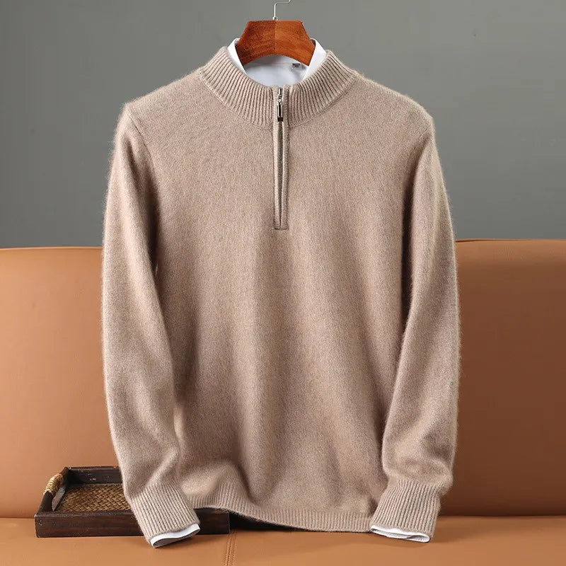 Men's Cashmere Half-Zip Sweater in Burgundy