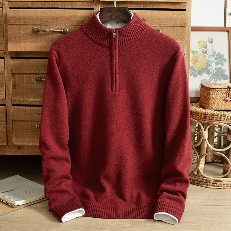 Men's Cashmere Half-Zip Sweater in Navy Blue