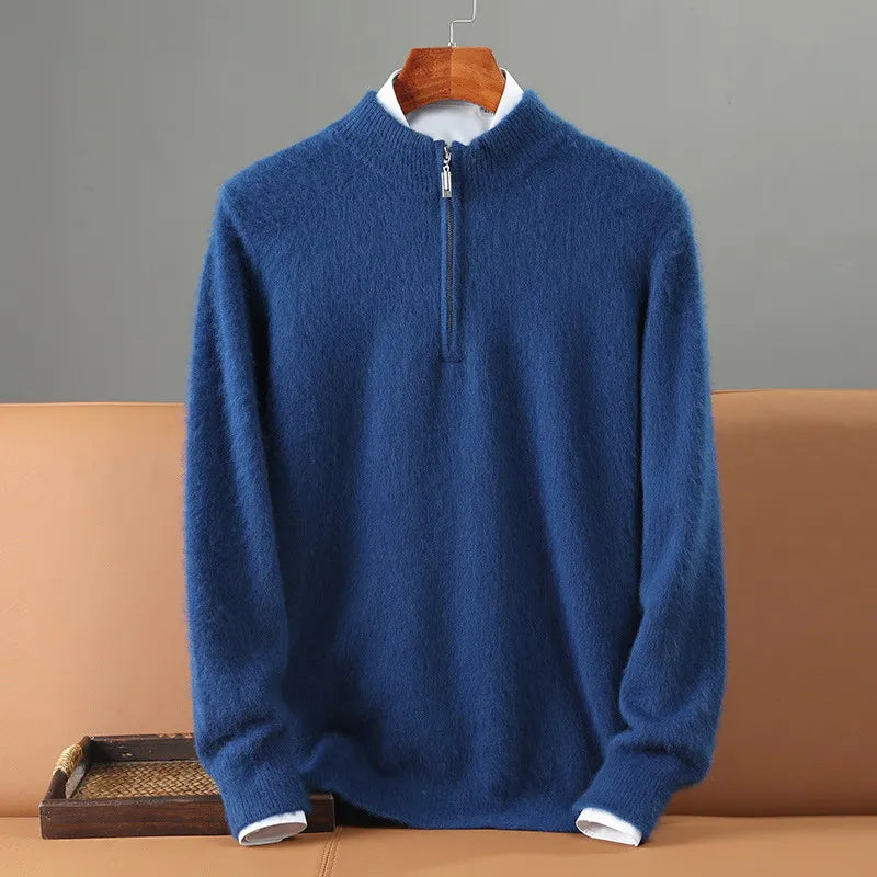 Men's Cashmere Half-Zip Sweater in Gray