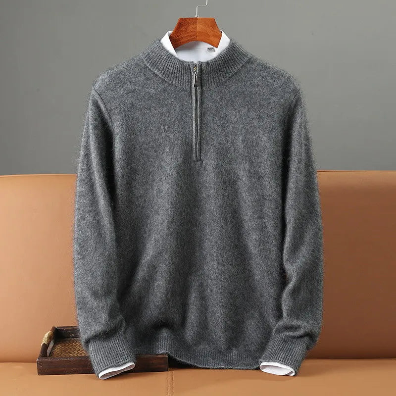 Men's Cashmere Half-Zip Sweater in Black