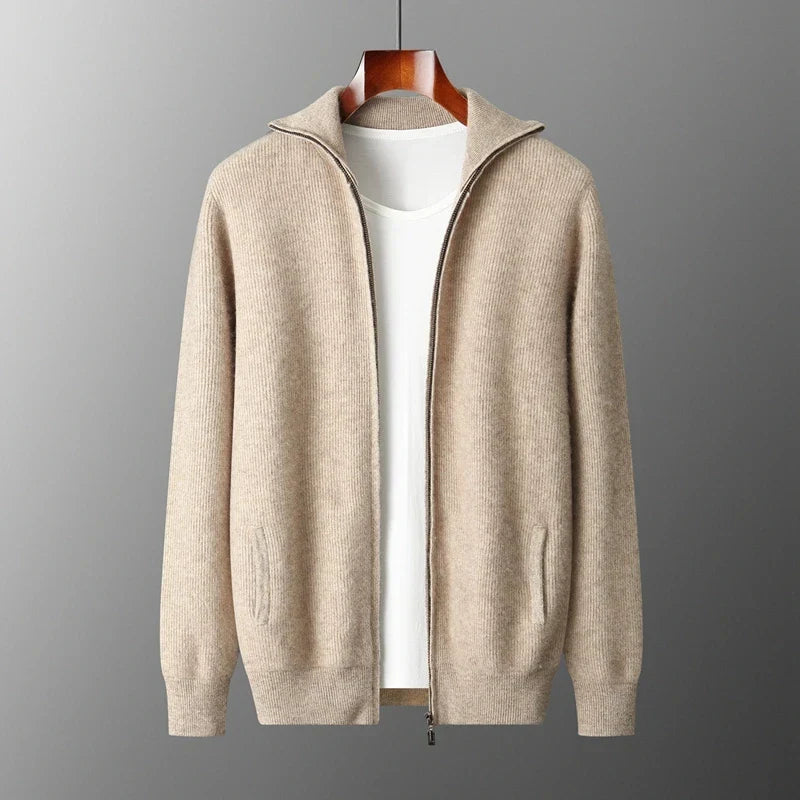 Men's Full-Zip Cashmere Cardigan in Beige