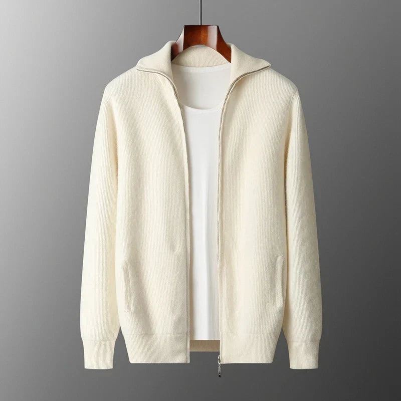 Men's Full-Zip Cashmere Cardigan in White