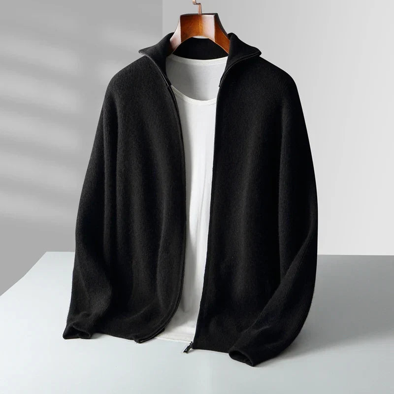 Men's Full-Zip Cashmere Cardigan in Black