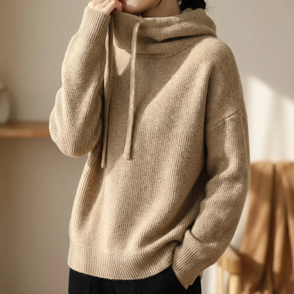 Women's Merino Wool Hoodie in Oatmeal