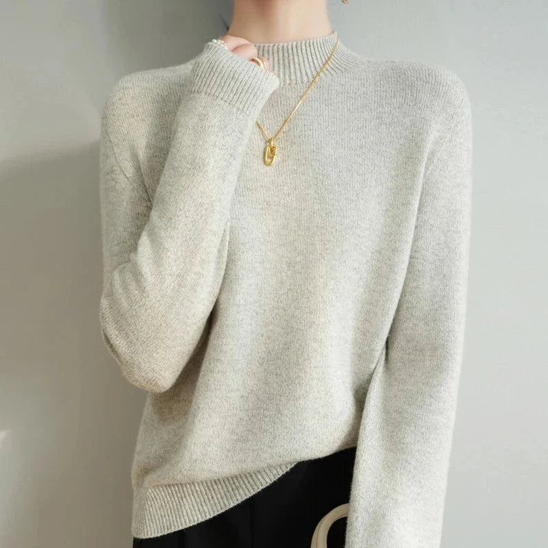 Women's Merino Wool Mock Neck Sweater in Cream