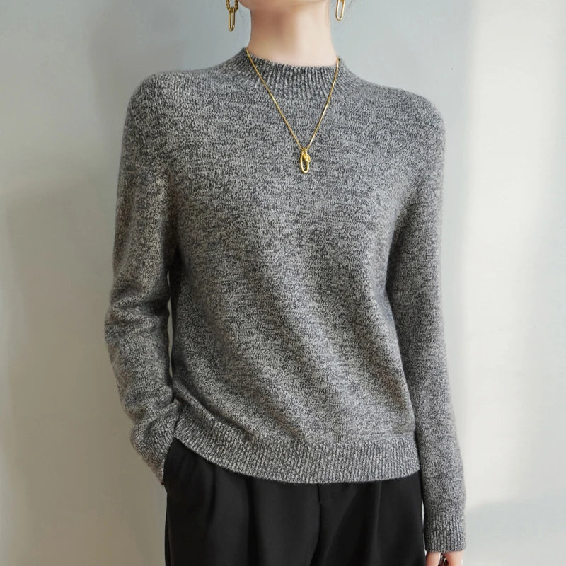 Women's Merino Wool Mock Neck Sweater in Gray