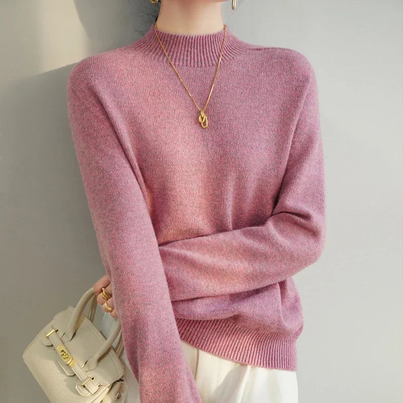 Women's Merino Wool Mock Neck Sweater in Pink