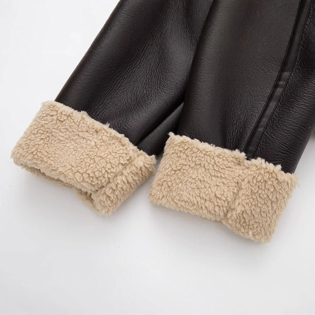 Women's Faux Shearling Trim Jacket – Buckle Tab Detail