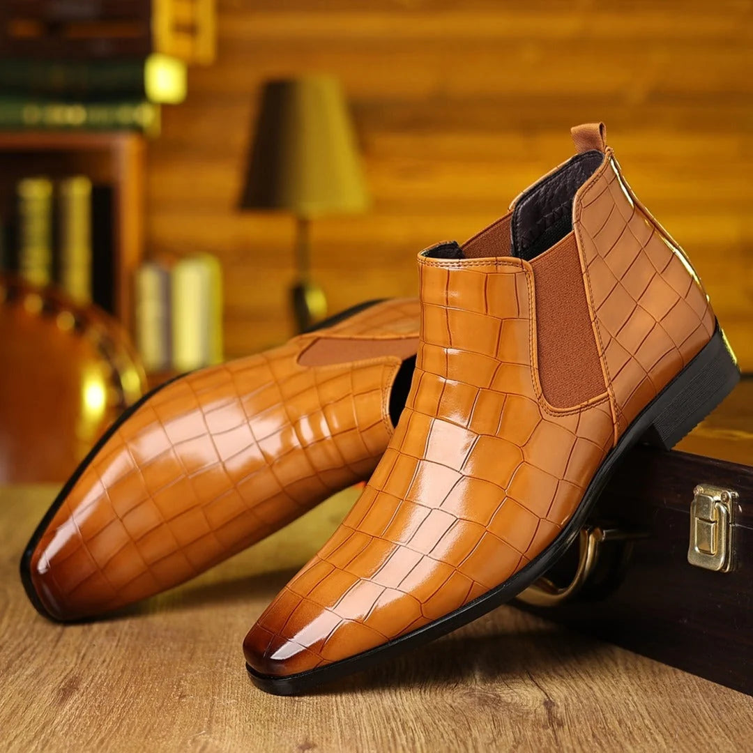 Men's Croc-Embossed Chelsea Boots in Light Brown