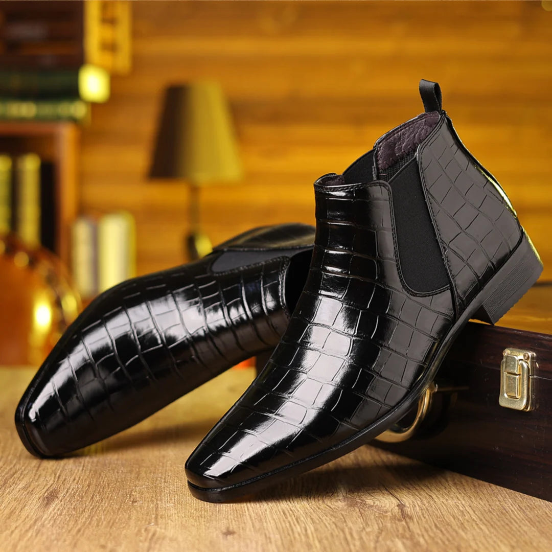 Men's Croc-Embossed Chelsea Boots in Black