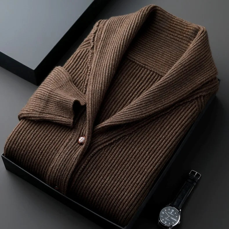 Men's Wool-Blend Shawl-Collar Cardigan – Patch Pocket Detail
