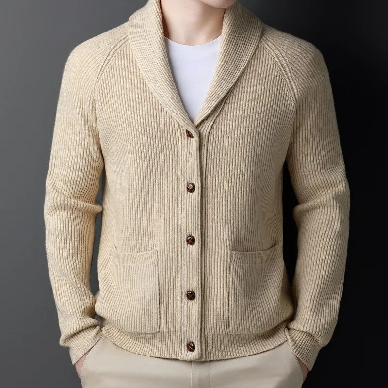 Men's Wool-Blend Shawl-Collar Cardigan – Back View
