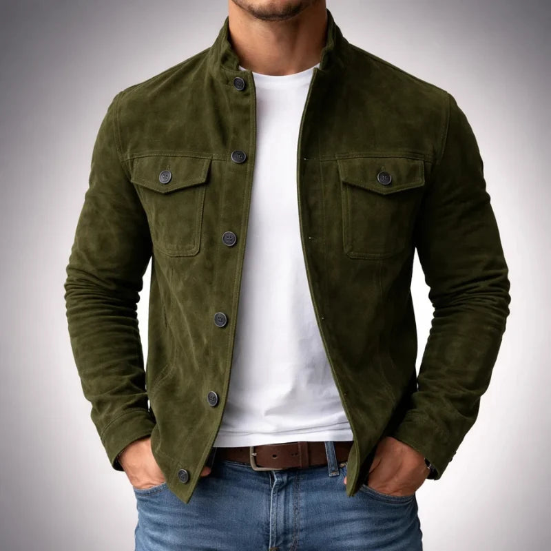 Men's Faux Suede Shirt Jacket in Army Green