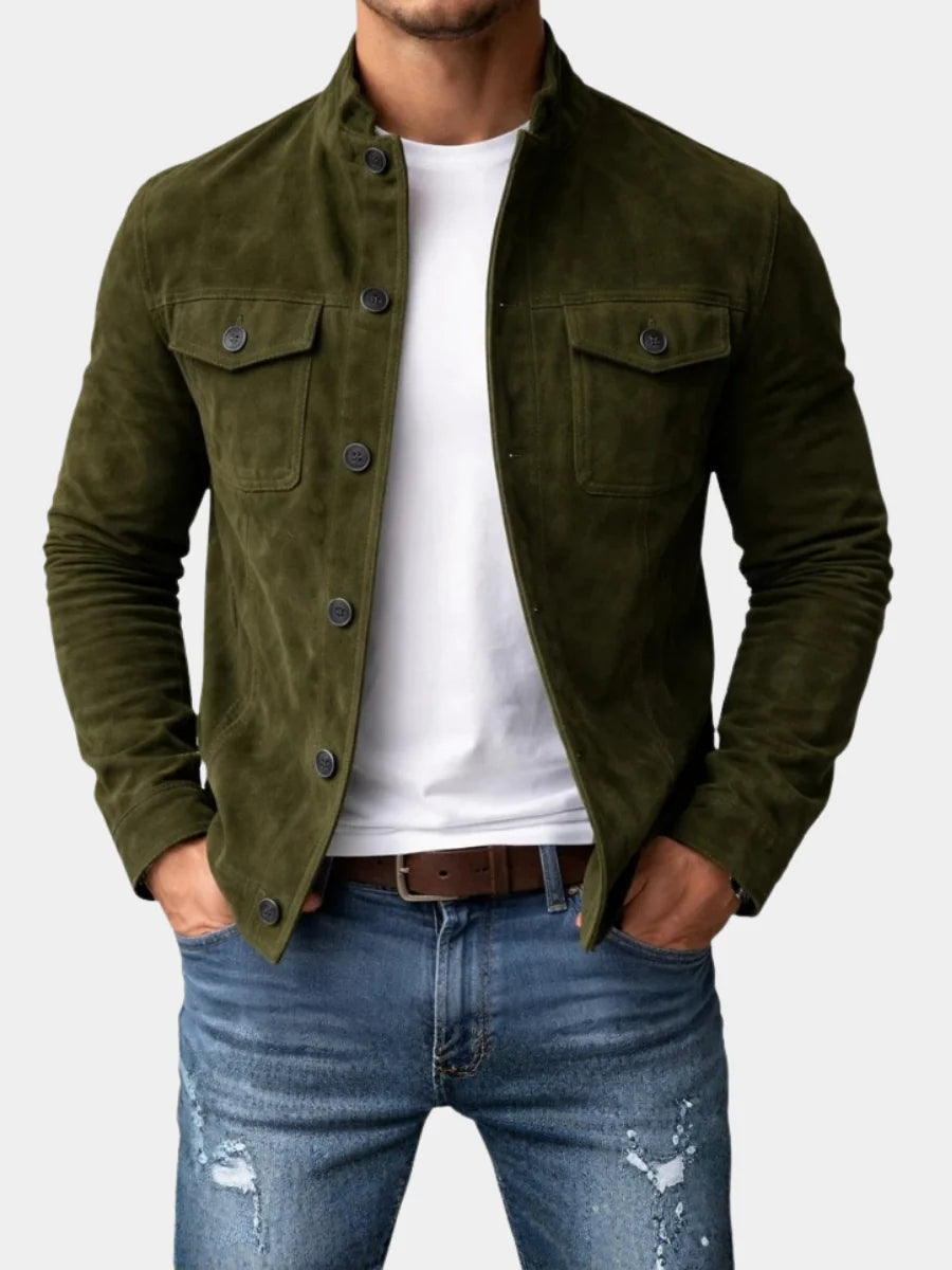 Men's Faux Suede Shirt Jacket in Brown