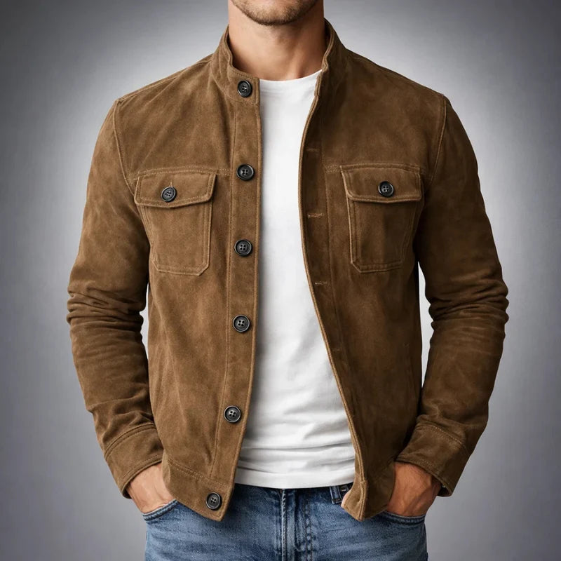 Men's Faux Suede Shirt Jacket in Dark Brown