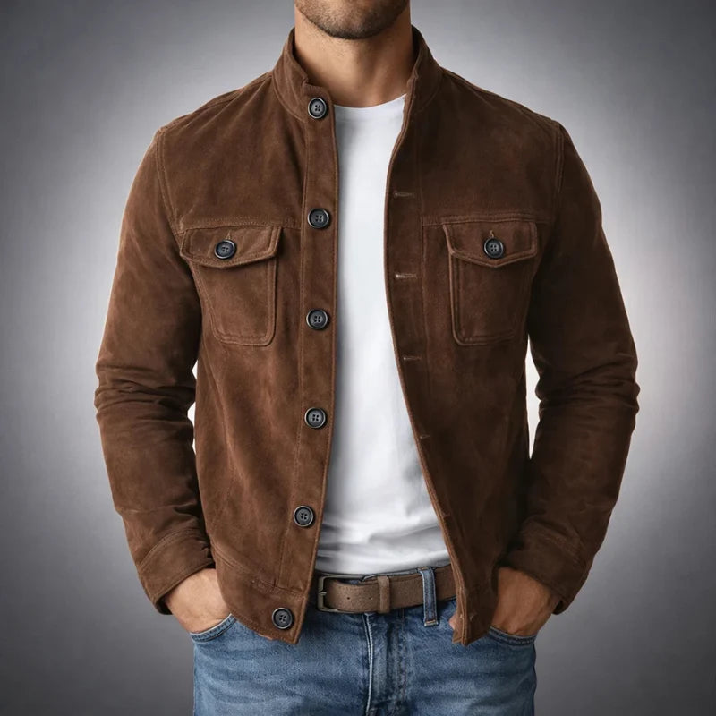 Men's Faux Suede Shirt Jacket in Black