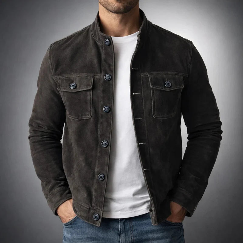 Men's Faux Suede Shirt Jacket – Flap Pocket Detail