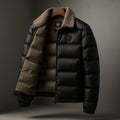 Men's Puffer Jacket with Shearling Collar in Black