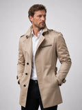 Men's belted trench coat in light beige