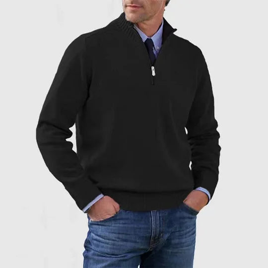 Men's Half-Zip Mock Neck Pullover Sweater in Beige