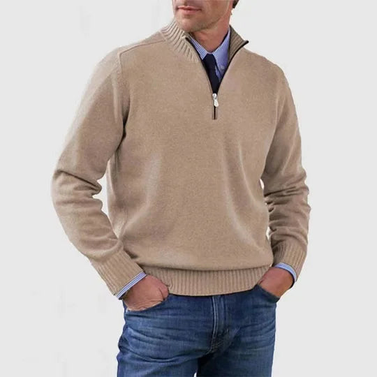 Men's Half-Zip Mock Neck Pullover Sweater in Mint