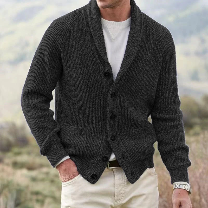 Men's Shawl Collar Knit Cardigan in Black