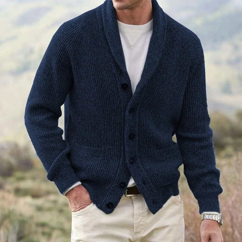 Men's Shawl Collar Knit Cardigan in Navy