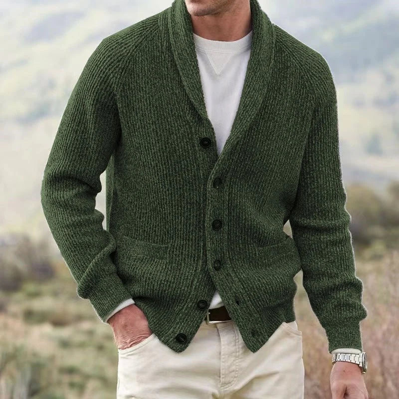 Men's Shawl Collar Knit Cardigan in Green