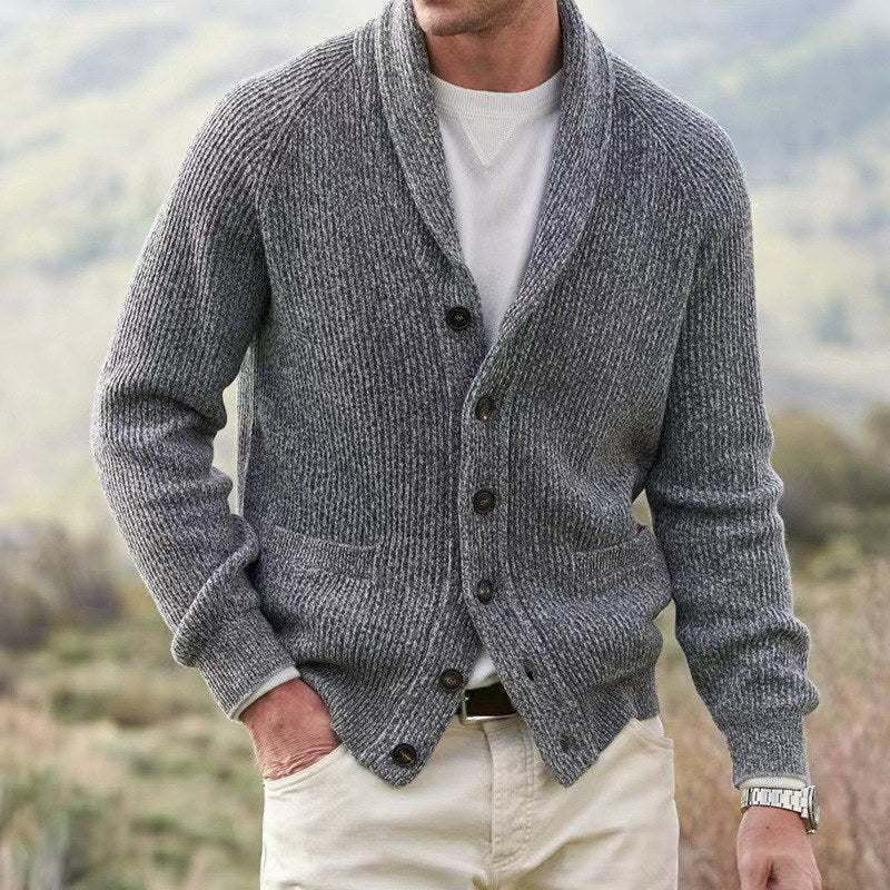 Men's Shawl Collar Knit Cardigan in Gray