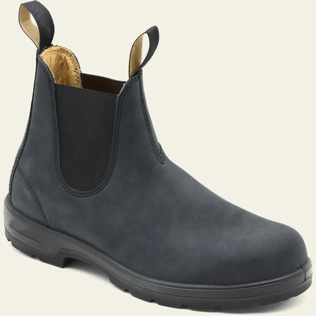 Men's blue leather Chelsea boots with elastic side panel