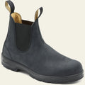 Men's blue leather Chelsea boots with elastic side panel